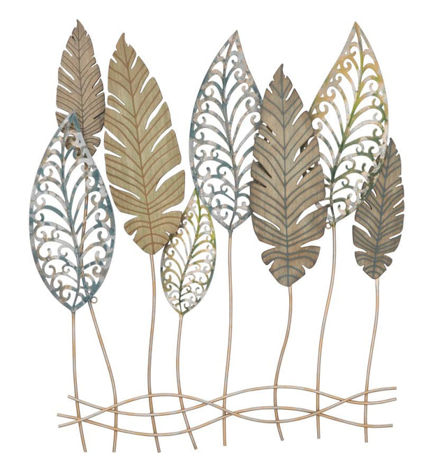 Wandpaneel Blätter Gold Silber 87 cm – Wanddeko