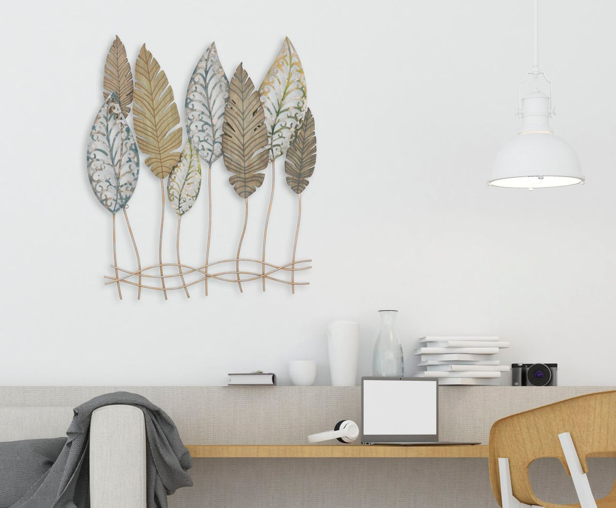Wandpaneel Blätter Gold Silber 87 cm – Wanddeko