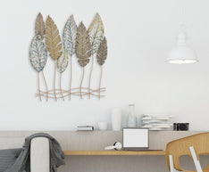 Wandpaneel Blätter Gold Silber 87 cm – Wanddeko