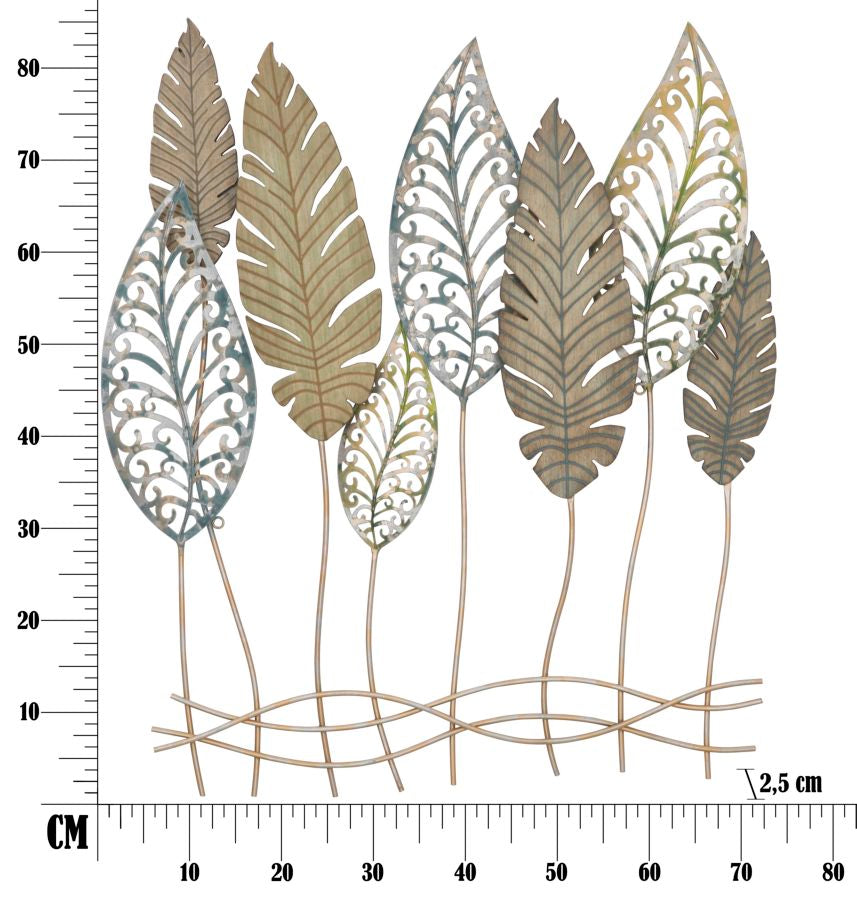 Wandpaneel Blätter Gold Silber 87 cm – Wanddeko