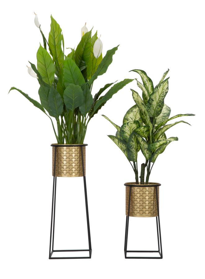 Blumenständer Paar Gold Schwarz – Pflanzenständer Deko