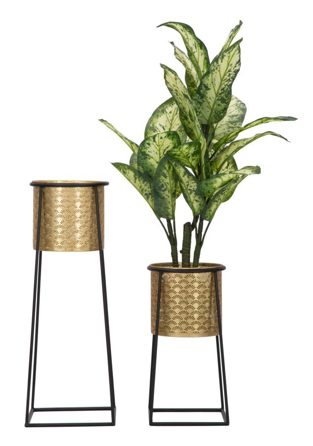 Blumenständer Paar Gold Schwarz – Pflanzenständer Deko