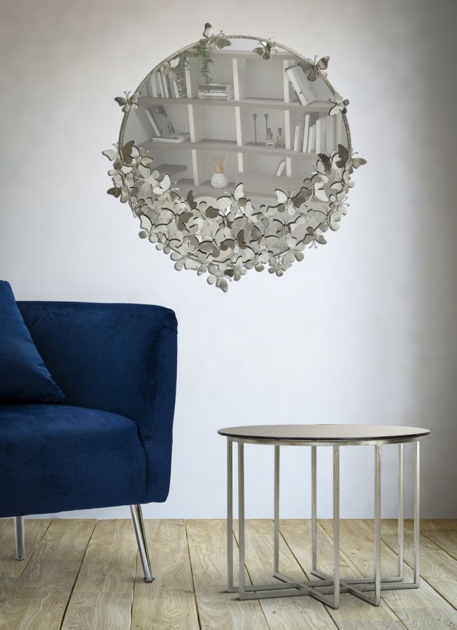 Spiegel Rund Schmetterling Silber 94 cm