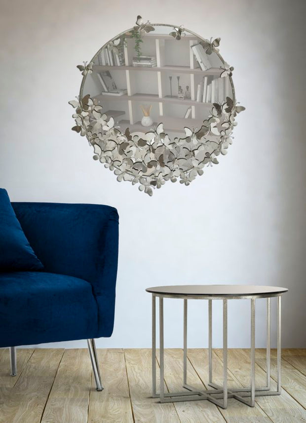 Spiegel Rund Schmetterling Silber 94 cm