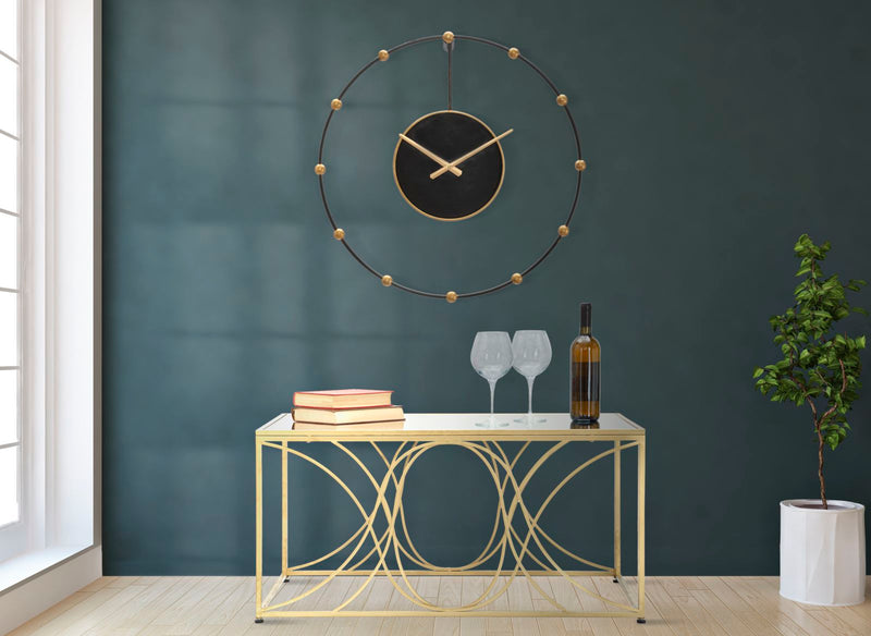 Wanduhr Pearl Schwarz Gold Groß – Uhr Wohnzimmer