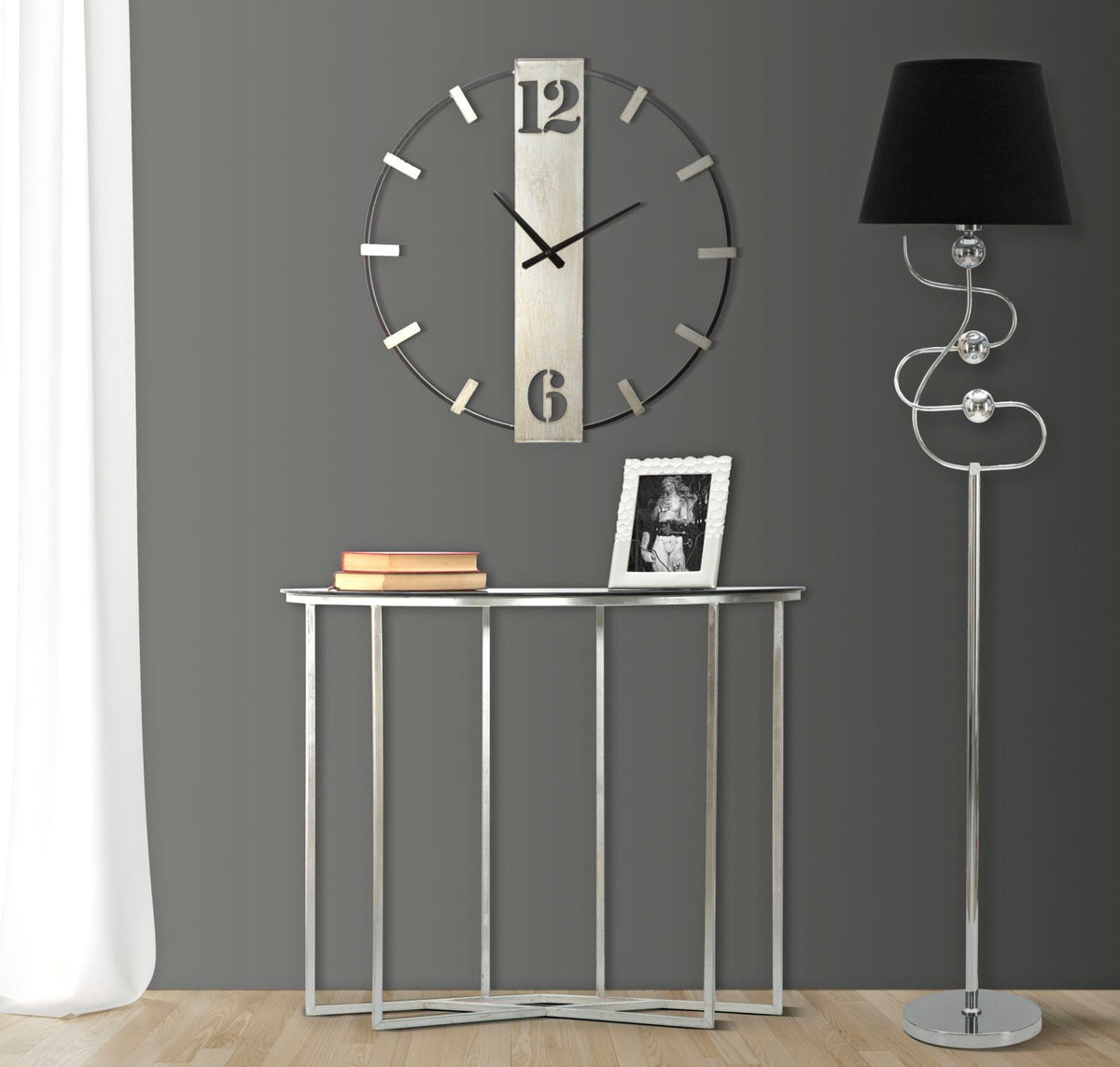 Wanduhr Silvery Schwarz Silber Groß – Uhr Wohnzimmer