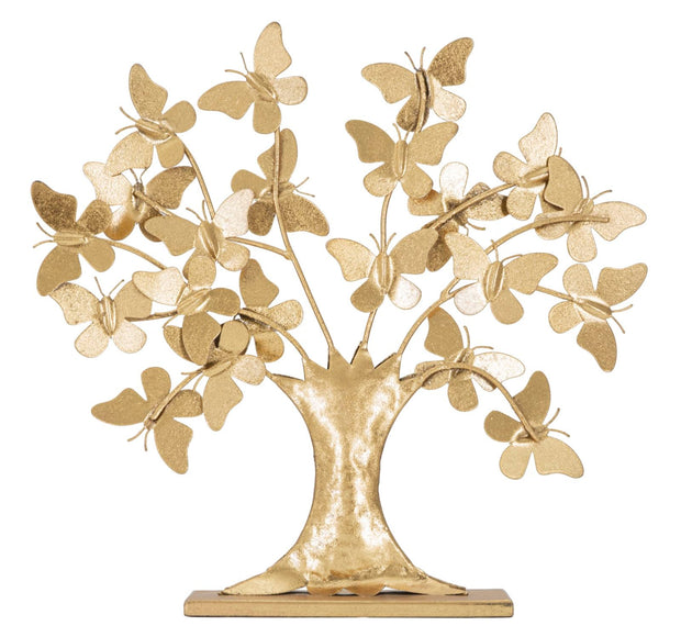 Dekofigur Baum mit Schmetterling – Skulptur Deko Gold