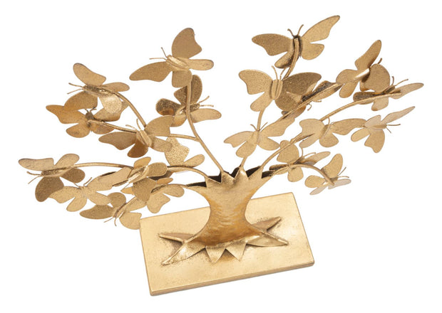Dekofigur Baum mit Schmetterling – Skulptur Deko Gold