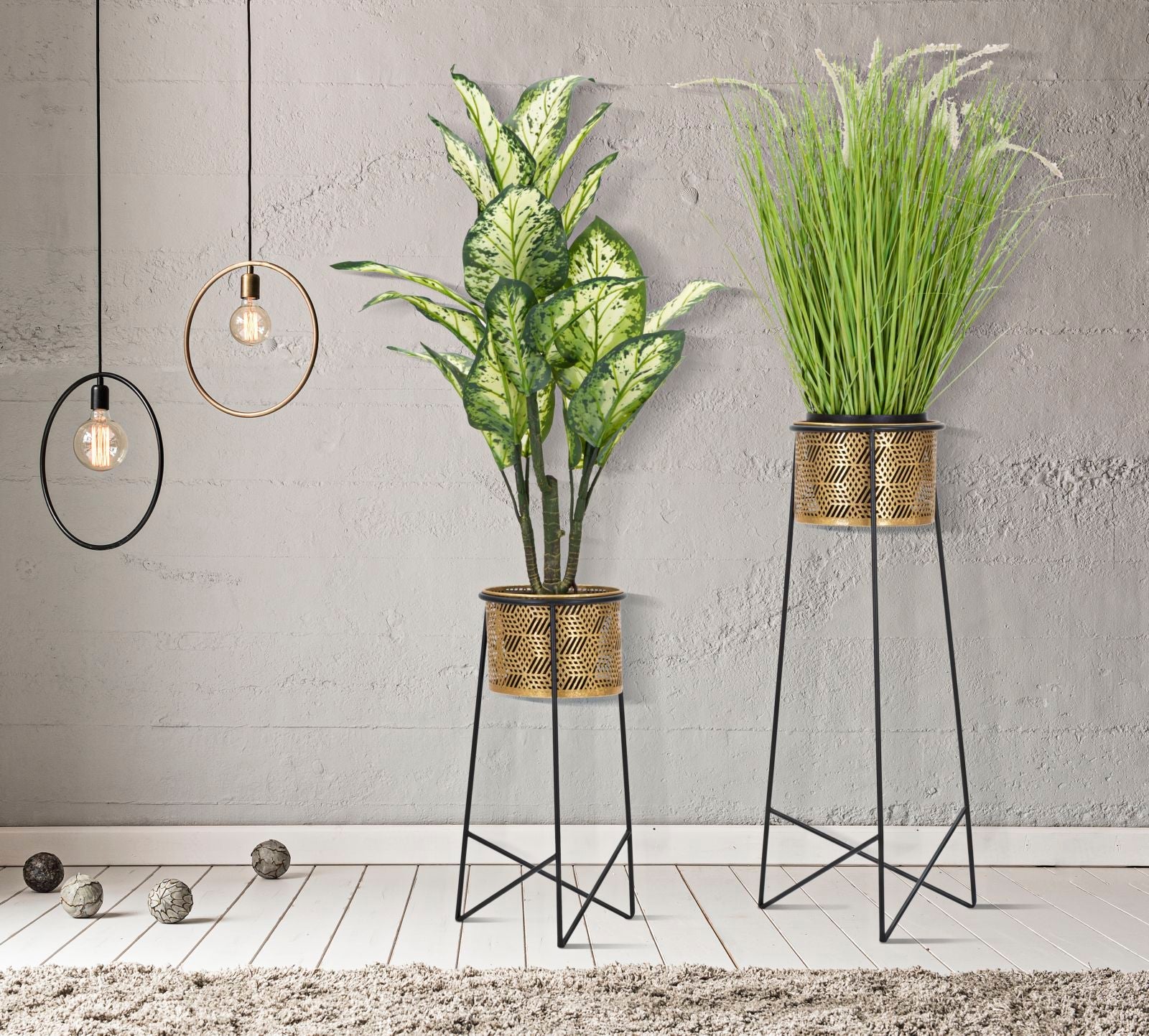 Blumenständer 2er Set Gold Schwarz 76 cm – Pflanzenständer