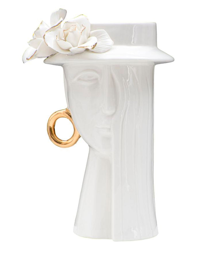 Blumenvase Frauengesicht Weiß Gold 23,5 cm – Dekovase