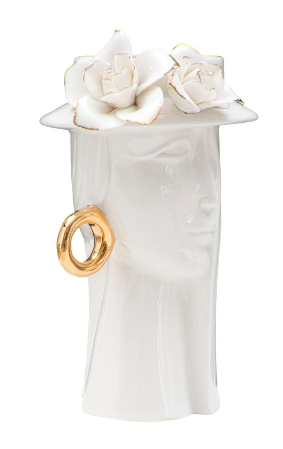 Blumenvase Frauengesicht Weiß Gold 23,5 cm – Dekovase