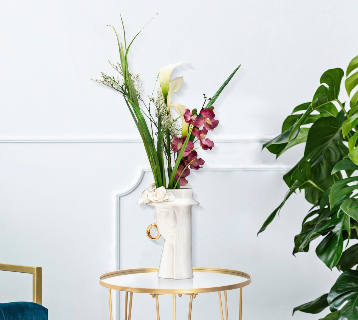 Blumenvase Frauengesicht Weiß Gold 23,5 cm – Dekovase