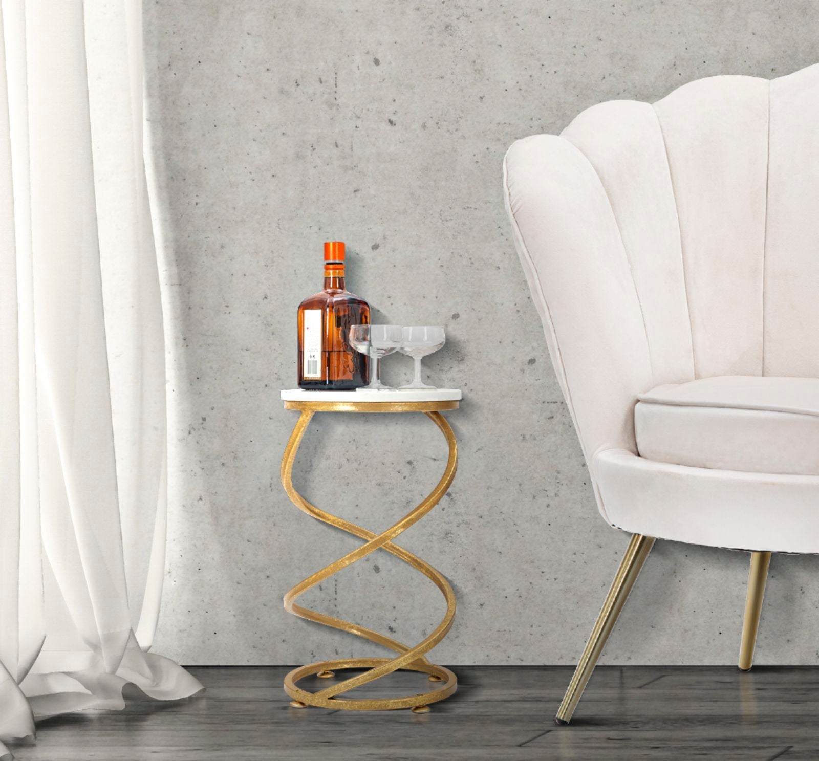 Beistelltisch Spirale Gold Marmor – Couchtisch Deko