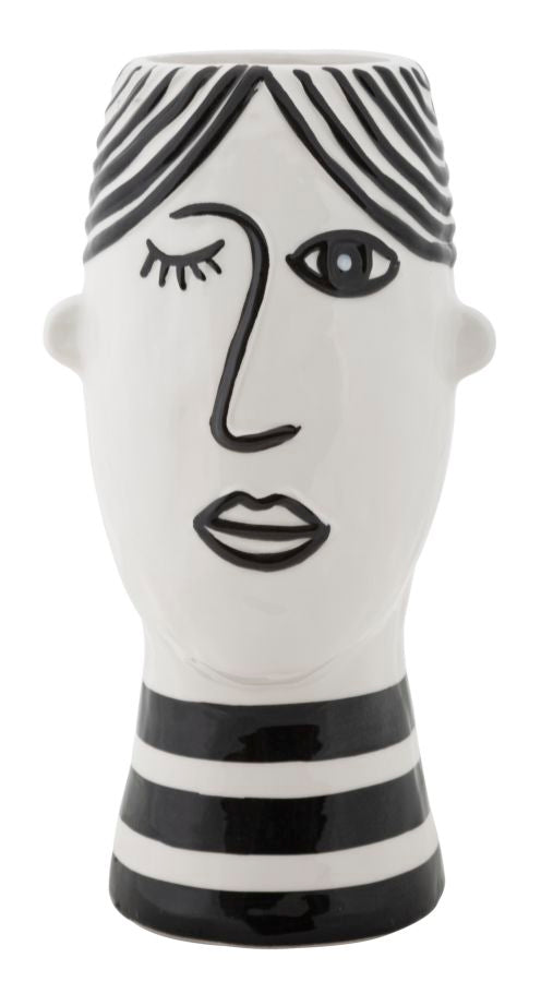 Vase Gesicht Kubismus Weiß Schwarz – Blumenvase Deko
