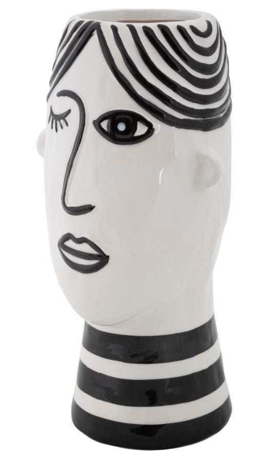 Vase Gesicht Kubismus Weiß Schwarz – Blumenvase Deko