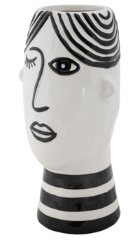 Vase Gesicht Kubismus Weiß Schwarz – Blumenvase Deko