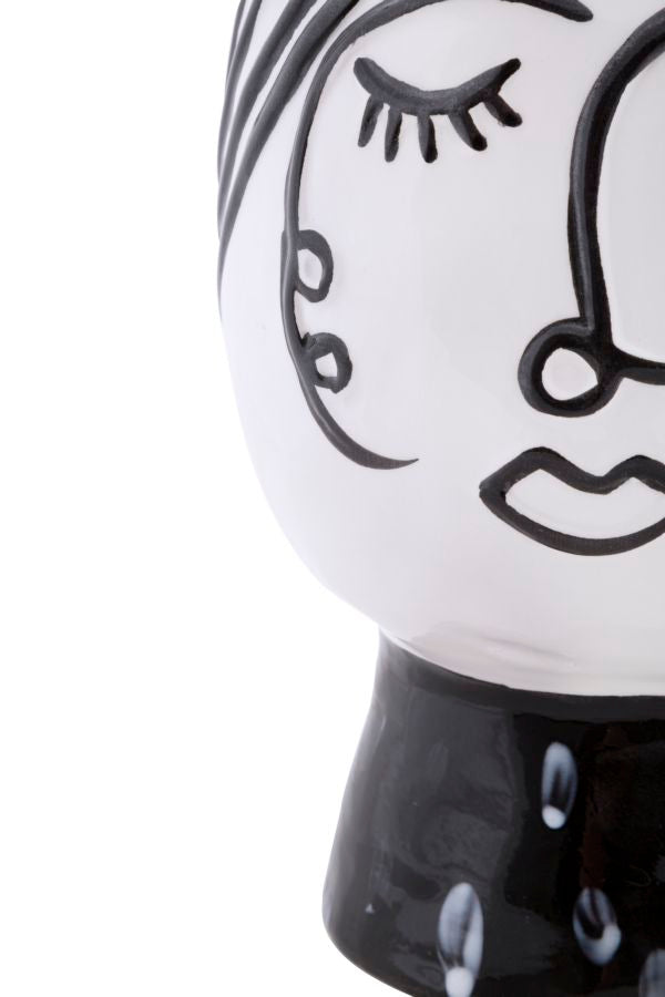 Vase Gesicht Frau Weiß Schwarz – Blumenvase Deko