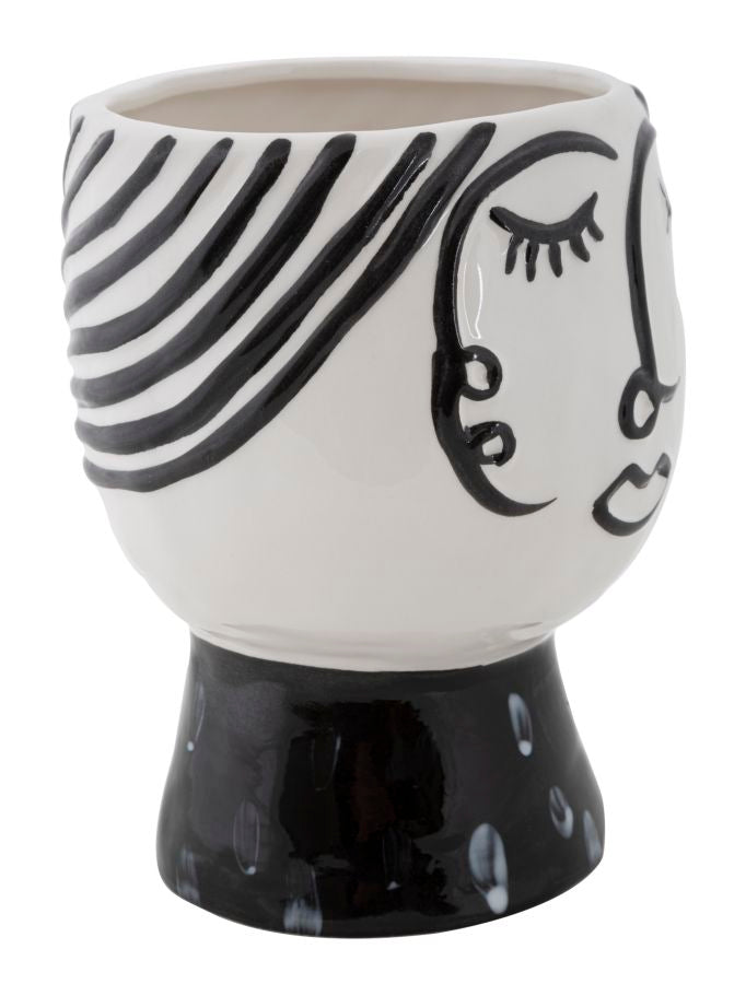 Vase Gesicht Frau Weiß Schwarz – Blumenvase Deko