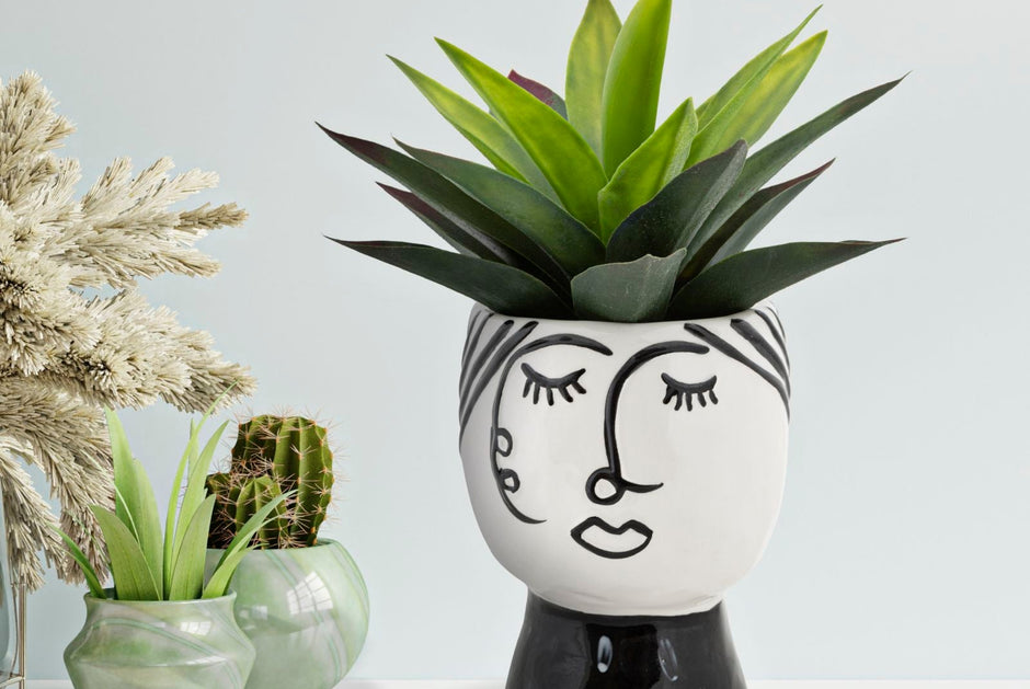 Vase Gesicht Frau Weiß Schwarz – Blumenvase Deko