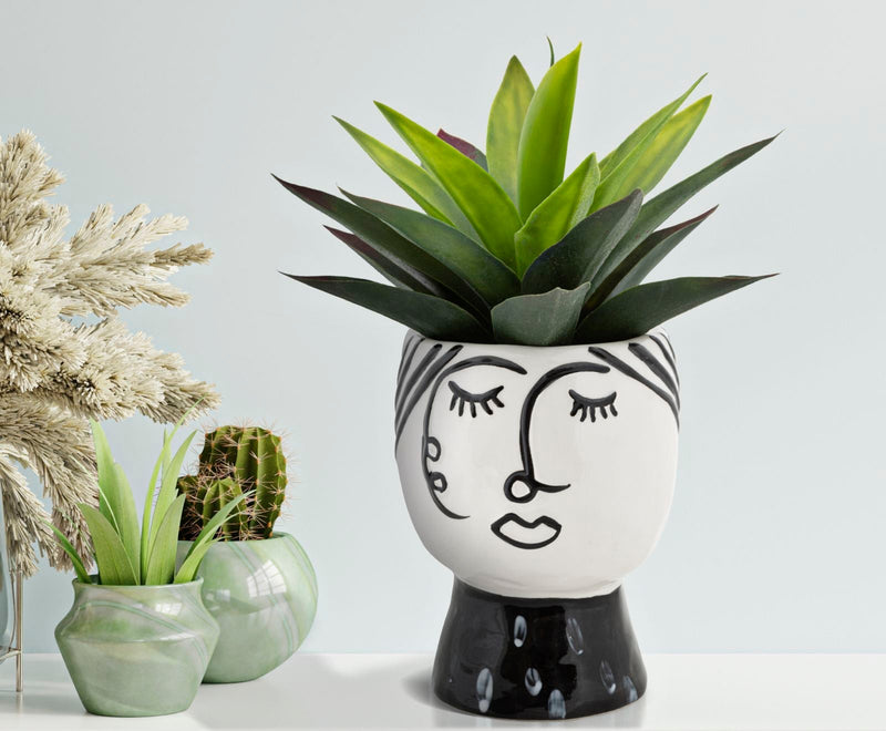Vase Gesicht Frau Weiß Schwarz – Blumenvase Deko