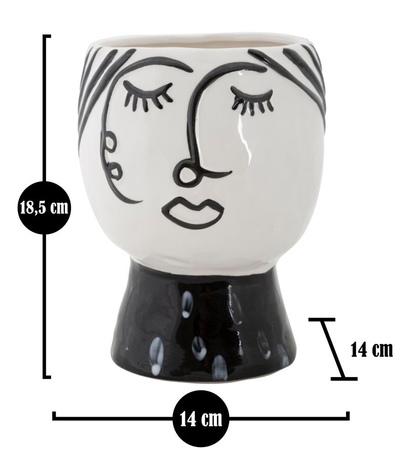 Vase Gesicht Frau Weiß Schwarz – Blumenvase Deko