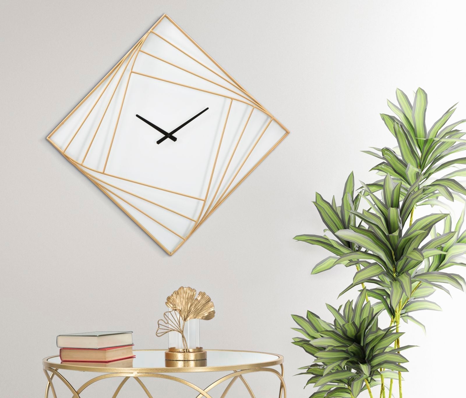 Wanduhr Geometrisch Gold 85 cm – Uhr Wohnzimmer