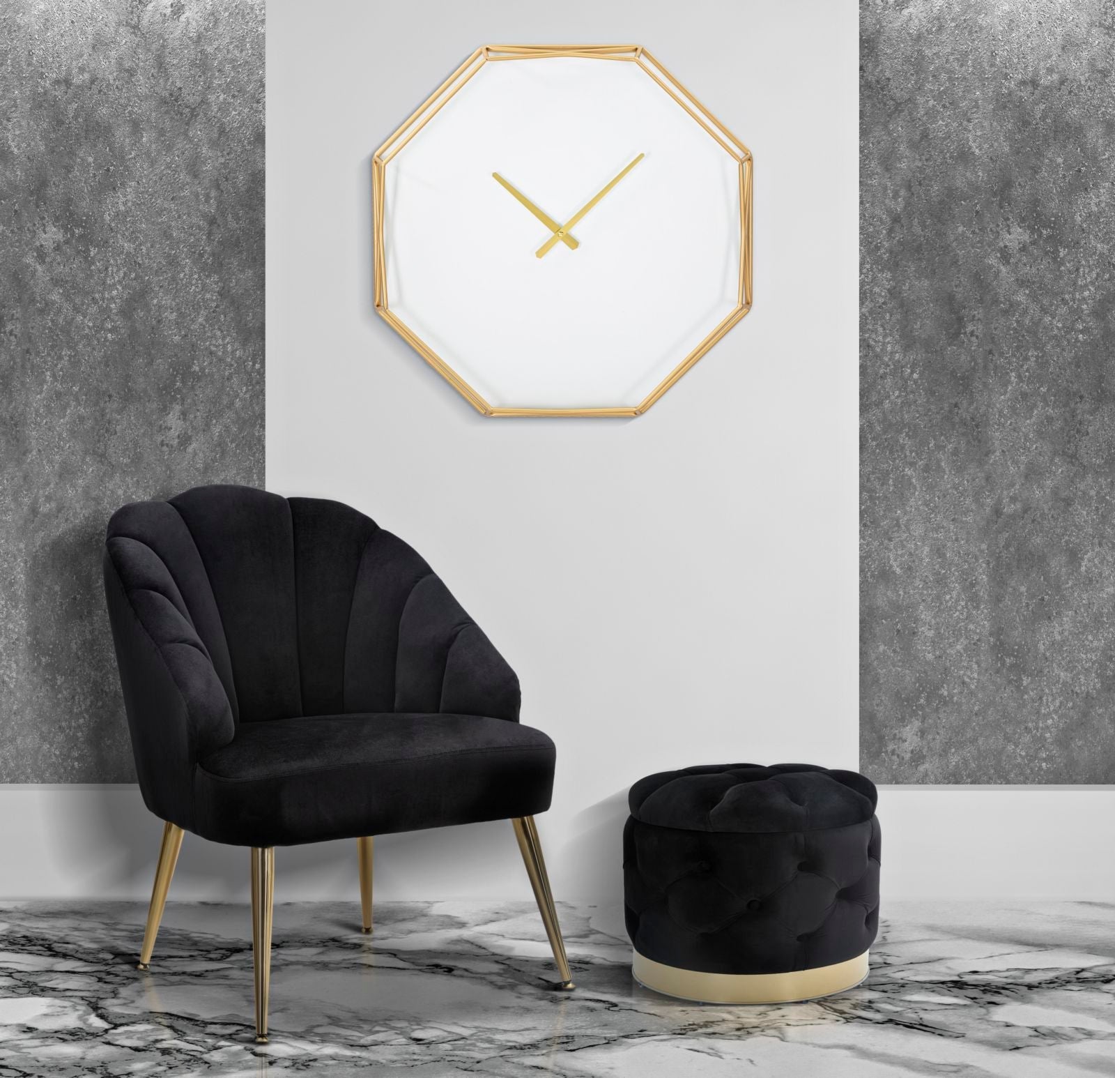 Wanduhr Gold Achteckig Gold 56 cm – Uhr Wohnzimmer