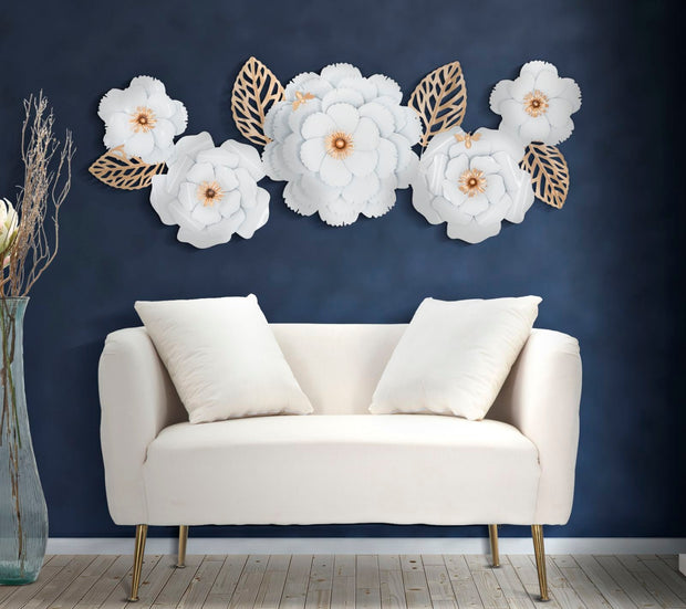 Wandpaneel Blätter Weiß Gold 60 cm – Wanddeko