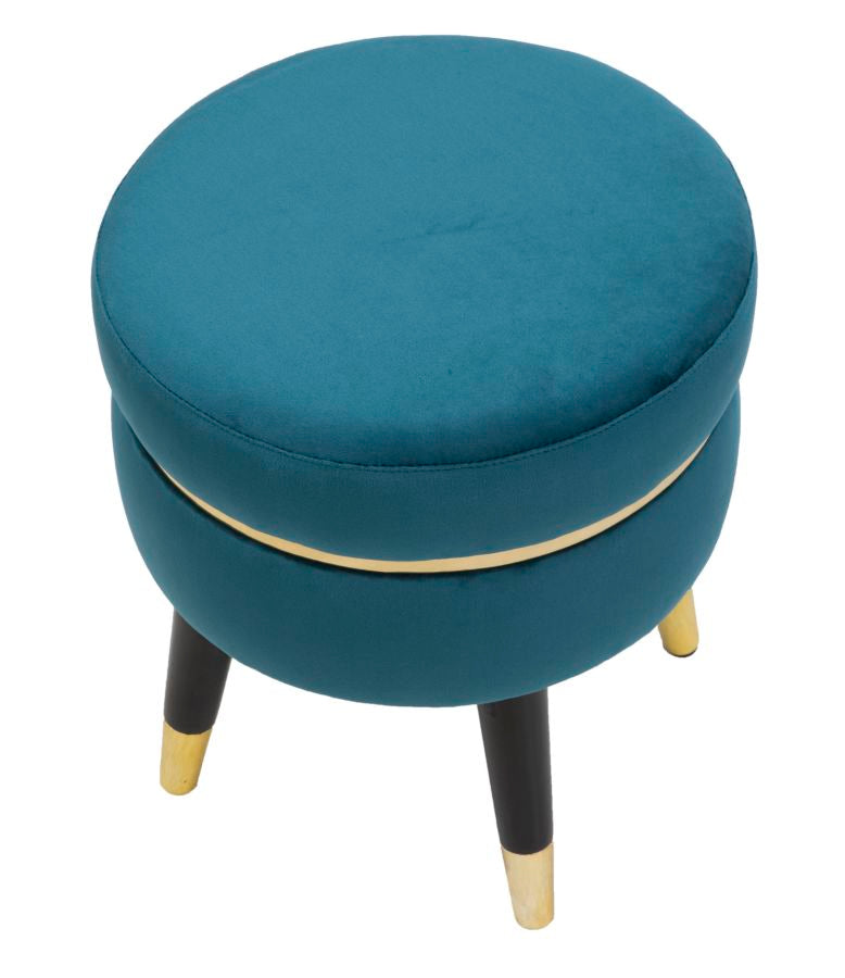 Hocker Paris Petrol Gold Samt – Polsterhocker Deko