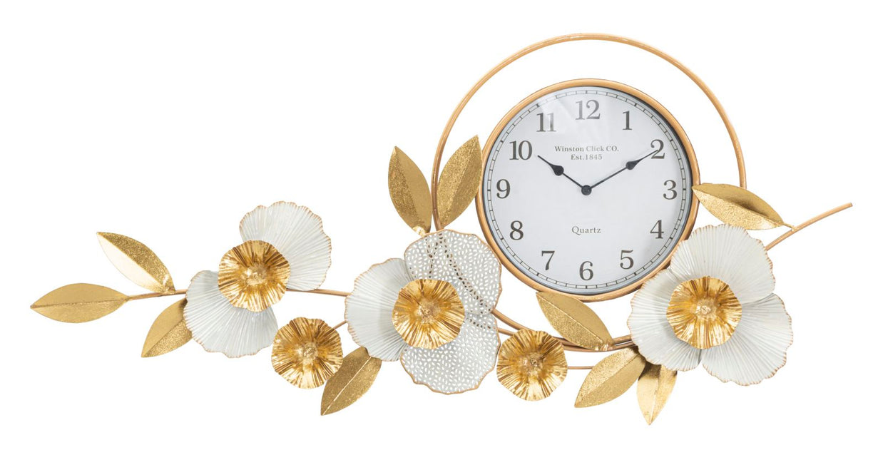 Wanduhr Blätter Gold 45,5 cm – Uhr Wohnzimmer