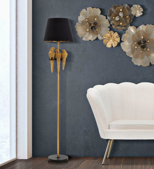 Stehlampe Papageien Schwarz Gold 164,5 cm – Stehleuchte