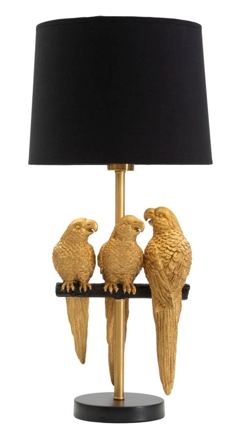 Tischlampe Papageien Schwarz Gold 62,5 cm – Tischleuchte