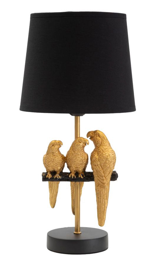 Nachttischlampe Papageien Schwarz Gold 39 cm – Tischlampe