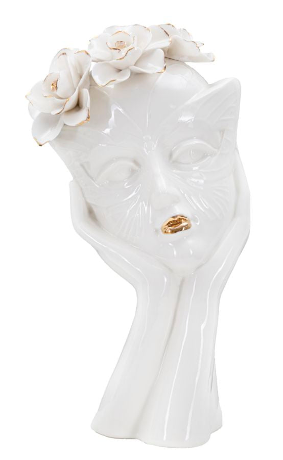 Blumenvase Frauengesicht Weiß Gold 27,3 cm – Dekovase