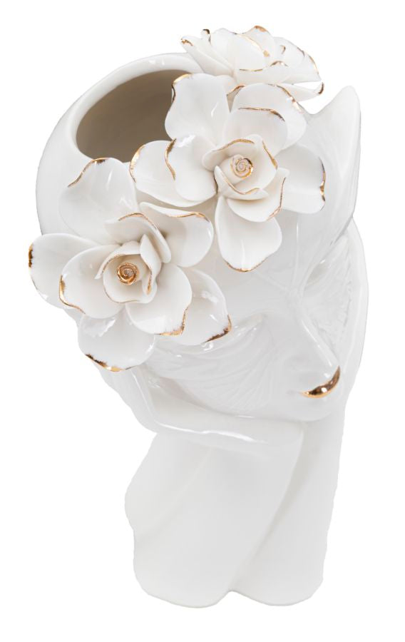 Blumenvase Frauengesicht Weiß Gold 27,3 cm – Dekovase