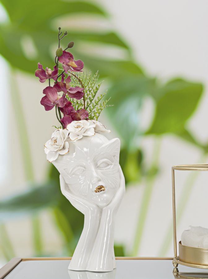 Blumenvase Frauengesicht Weiß Gold 27,3 cm – Dekovase
