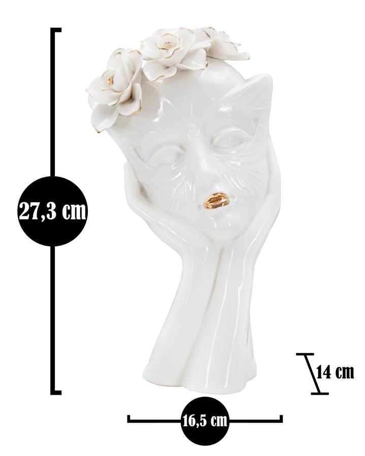 Blumenvase Frauengesicht Weiß Gold 27,3 cm – Dekovase