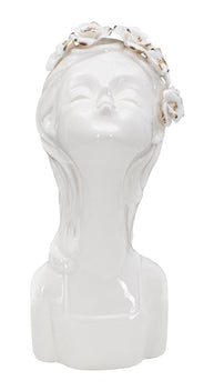 Vase Frau Blumenkranz Weiß Gold – Blumenvase Deko