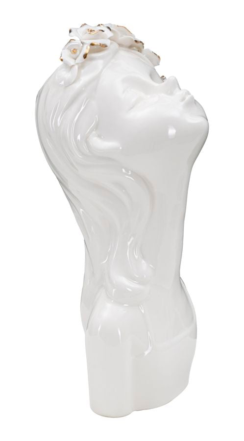 Vase Frau Blumenkranz Weiß Gold – Blumenvase Deko