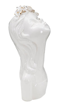 Vase Frau Blumenkranz Weiß Gold – Blumenvase Deko