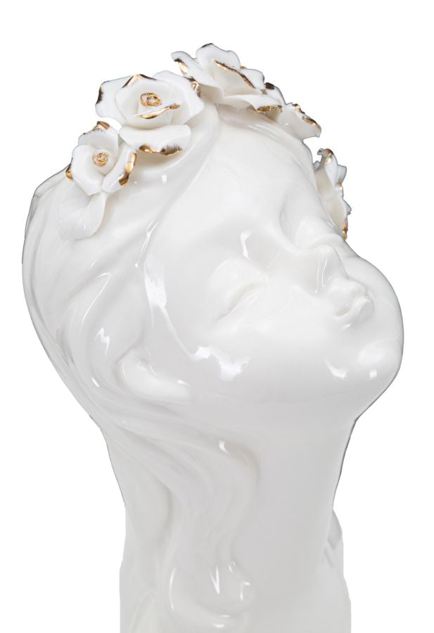 Vase Frau Blumenkranz Weiß Gold – Blumenvase Deko