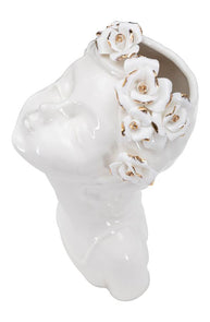 Vase Frau Blumenkranz Weiß Gold – Blumenvase Deko