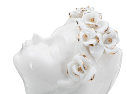 Vase Frau Blumenkranz Weiß Gold – Blumenvase Deko