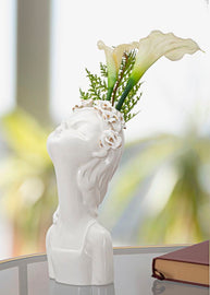 Vase Frau Blumenkranz Weiß Gold – Blumenvase Deko