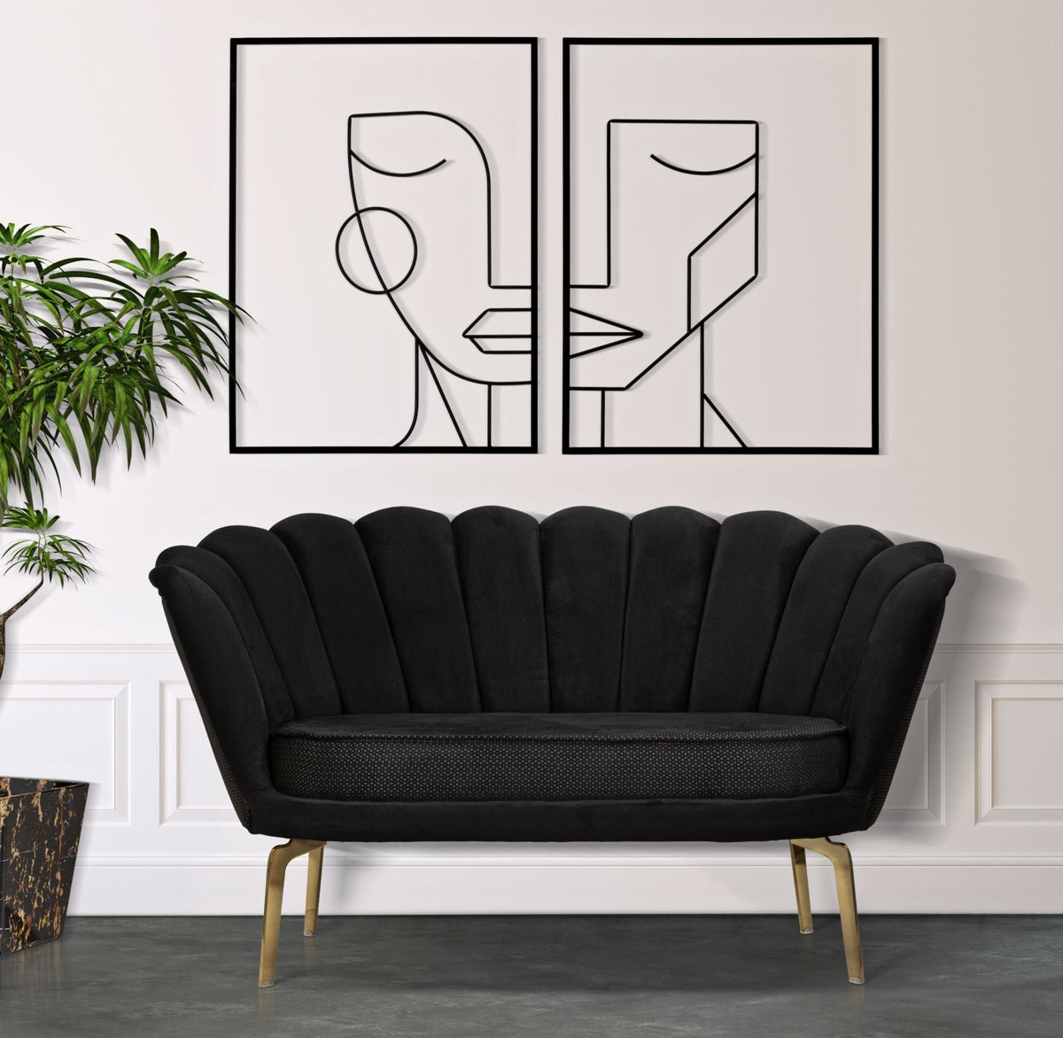 Wandpaneel Gesichter Paar Schwarz 80 cm – Wanddeko