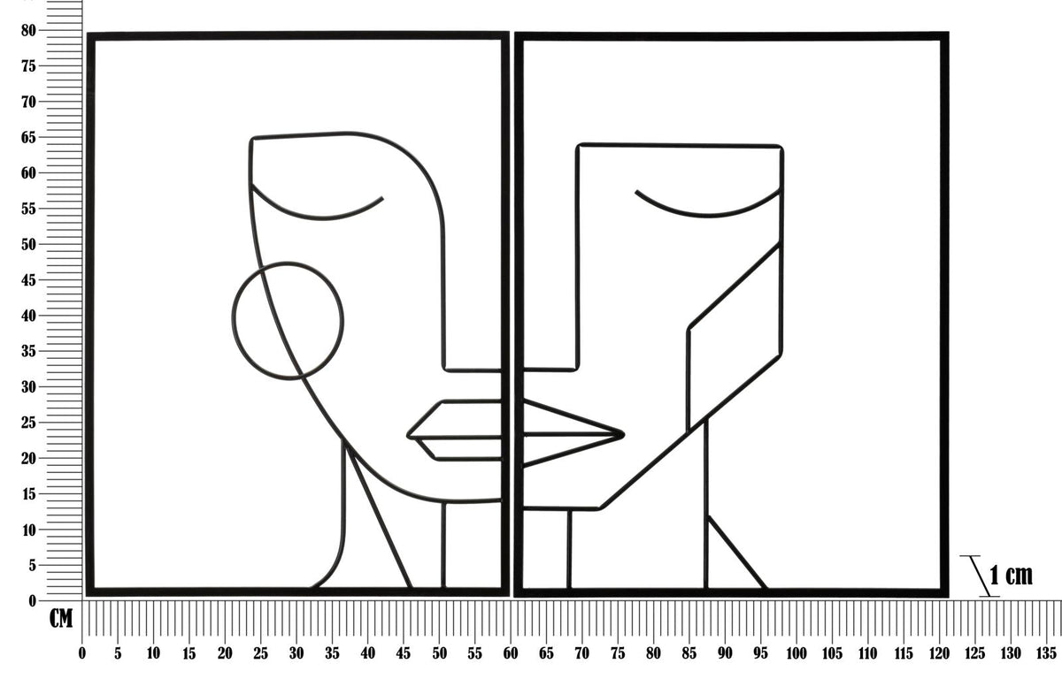 Wandpaneel Gesichter Paar Schwarz 80 cm – Wanddeko