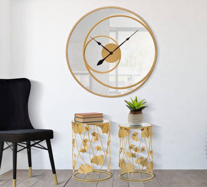 Spiegel Rund Uhr Gold 90 cm