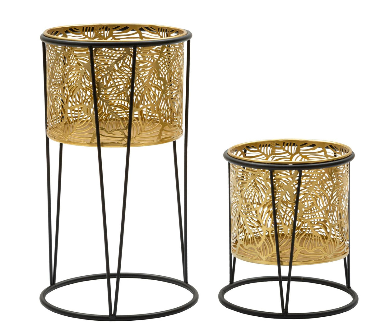Blumenständer Leavy Gold Schwarz 2er Set – Pflanzenständer Deko