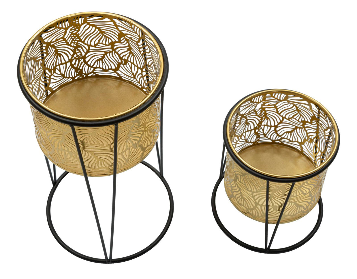 Blumenständer Leavy Gold Schwarz 2er Set – Pflanzenständer Deko