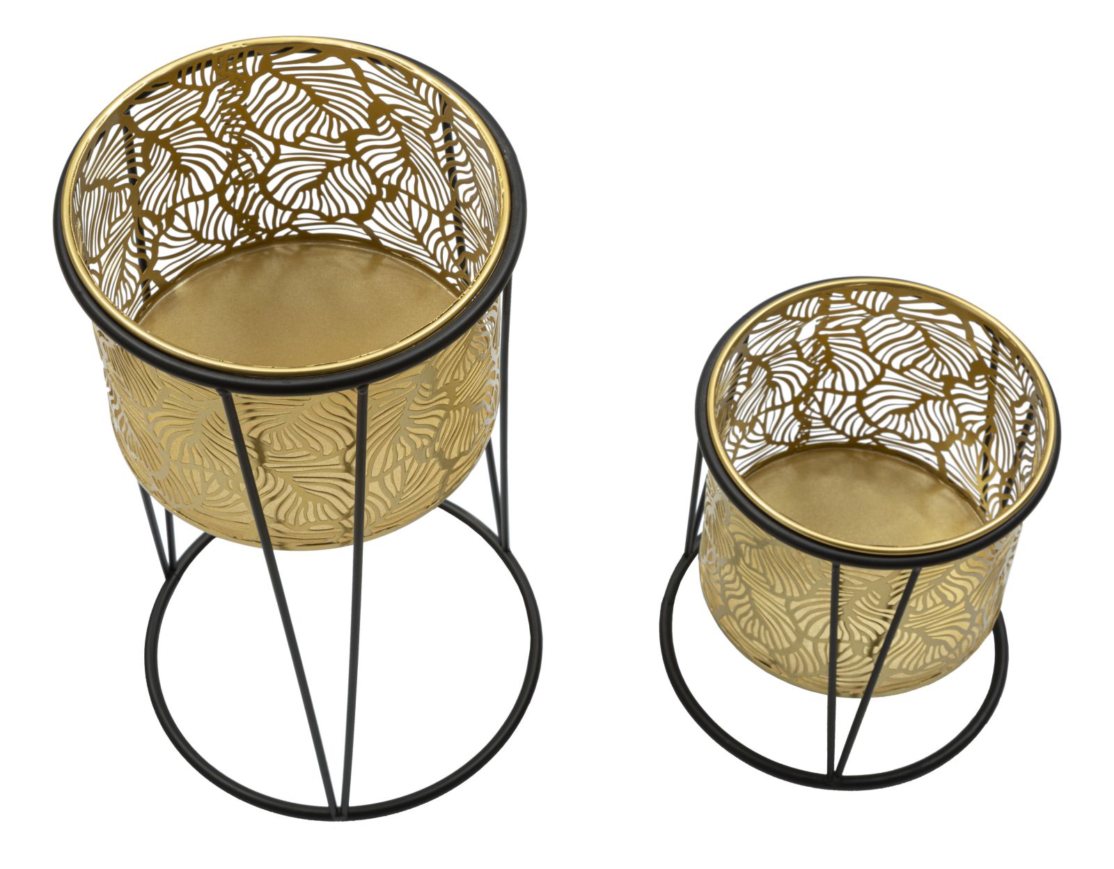 Blumenständer Leavy Gold Schwarz 2er Set – Pflanzenständer Deko